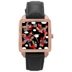 Playful Airplanes  Rose Gold Leather Watch 