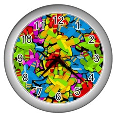 Colorful Airplanes Wall Clocks (silver)  by Valentinaart