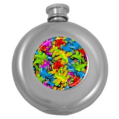 Colorful Airplanes Round Hip Flask (5 Oz) by Valentinaart