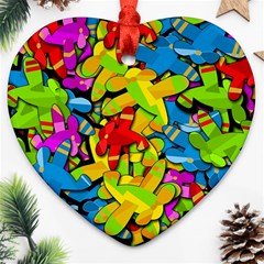 Colorful Airplanes Heart Ornament (2 Sides)