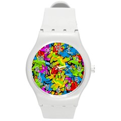 Colorful Airplanes Round Plastic Sport Watch (m)