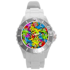 Colorful Airplanes Round Plastic Sport Watch (l) by Valentinaart