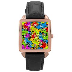 Colorful Airplanes Rose Gold Leather Watch 