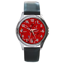 Red Fantasy Round Metal Watch by Valentinaart