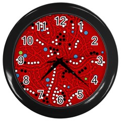 Red Fantasy Wall Clocks (black) by Valentinaart