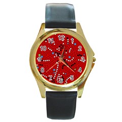 Red Fantasy Round Gold Metal Watch