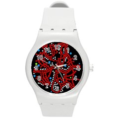 Red Fantasy 2 Round Plastic Sport Watch (m) by Valentinaart