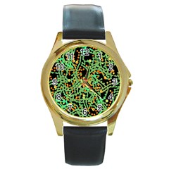 Green Emotions Round Gold Metal Watch