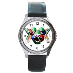 Futuristic Funny Monster Character Face Round Metal Watch