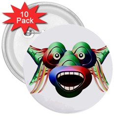 Futuristic Funny Monster Character Face 3  Buttons (10 Pack) 