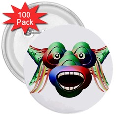 Futuristic Funny Monster Character Face 3  Buttons (100 Pack) 