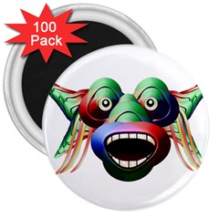 Futuristic Funny Monster Character Face 3  Magnets (100 Pack)