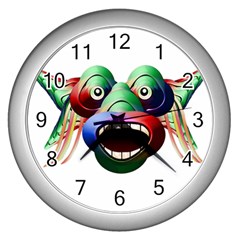 Futuristic Funny Monster Character Face Wall Clocks (silver)  by dflcprints