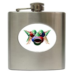 Futuristic Funny Monster Character Face Hip Flask (6 Oz) by dflcprints