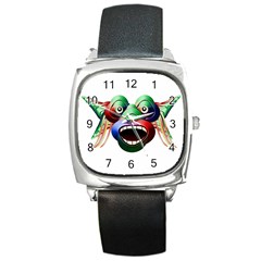 Futuristic Funny Monster Character Face Square Metal Watch by dflcprints