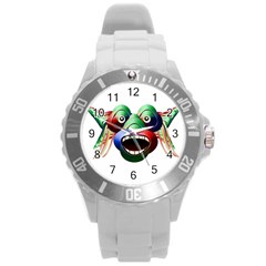 Futuristic Funny Monster Character Face Round Plastic Sport Watch (l) by dflcprints