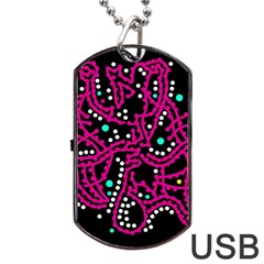 Pink Fantasy Dog Tag Usb Flash (one Side) by Valentinaart