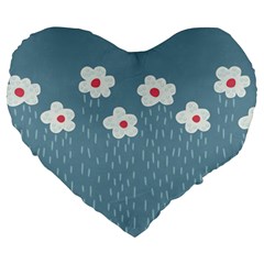 Cloudy Sky With Rain And Flowers Large 19  Premium Heart Shape Cushions by CreaturesStore