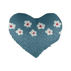 Cloudy Sky With Rain And Flowers Standard 16  Premium Flano Heart Shape Cushions