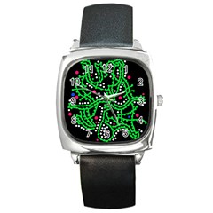 Green Fantasy Square Metal Watch by Valentinaart