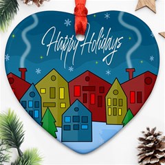 Xmas Landscape Heart Ornament (2 Sides) by Valentinaart