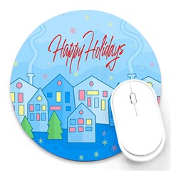 Xmas Landscape - Happy Holidays Round Mousepads by Valentinaart