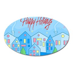 Xmas Landscape - Happy Holidays Oval Magnet by Valentinaart