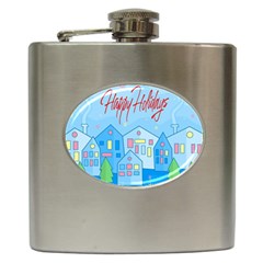 Xmas Landscape - Happy Holidays Hip Flask (6 Oz) by Valentinaart