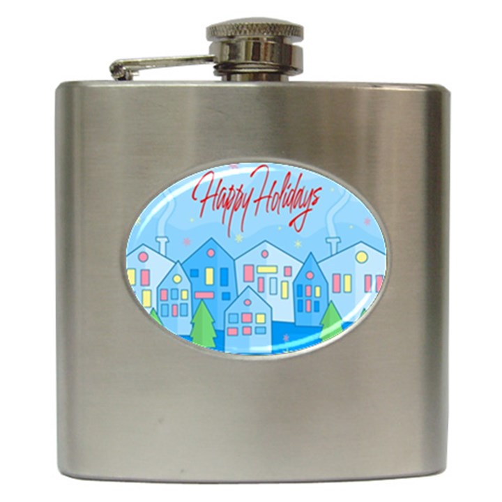 Xmas landscape - Happy Holidays Hip Flask (6 oz)