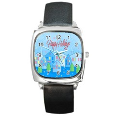 Xmas Landscape - Happy Holidays Square Metal Watch by Valentinaart