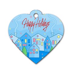 Xmas Landscape - Happy Holidays Dog Tag Heart (one Side) by Valentinaart