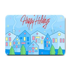 Xmas Landscape - Happy Holidays Small Doormat  by Valentinaart