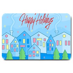 Xmas Landscape - Happy Holidays Large Doormat  by Valentinaart