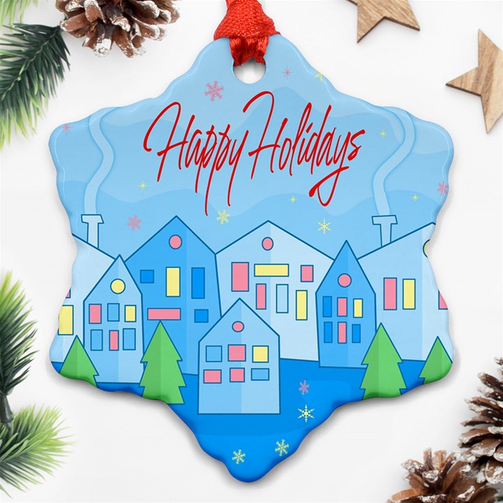 Xmas landscape - Happy Holidays Snowflake Ornament (2-Side)