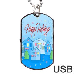 Xmas Landscape - Happy Holidays Dog Tag Usb Flash (two Sides)  by Valentinaart