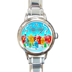 Christmas Magical Landscape  Round Italian Charm Watch by Valentinaart