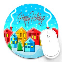 Christmas Magical Landscape  Round Mousepads by Valentinaart