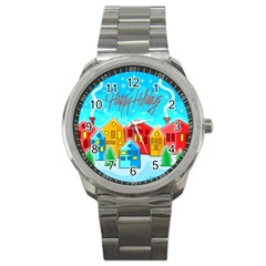 Christmas Magical Landscape  Sport Metal Watch by Valentinaart