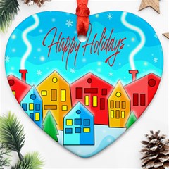 Christmas Magical Landscape  Heart Ornament (2 Sides) by Valentinaart