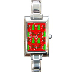 Reindeer And Xmas Trees Pattern Rectangle Italian Charm Watch by Valentinaart