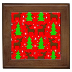 Reindeer And Xmas Trees Pattern Framed Tiles by Valentinaart