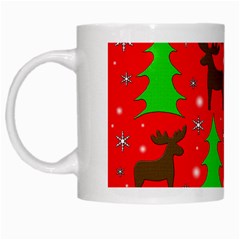 Reindeer And Xmas Trees Pattern White Mugs by Valentinaart