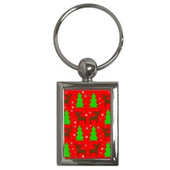 Reindeer And Xmas Trees Pattern Key Chains (rectangle)  by Valentinaart