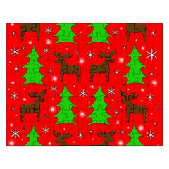 Reindeer And Xmas Trees Pattern Rectangular Jigsaw Puzzl by Valentinaart