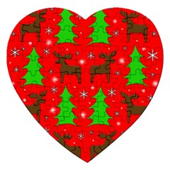 Reindeer And Xmas Trees Pattern Jigsaw Puzzle (heart) by Valentinaart