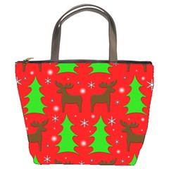 Reindeer And Xmas Trees Pattern Bucket Bags by Valentinaart