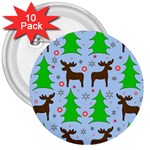 Reindeer and Xmas trees  3  Buttons (10 pack)  Front