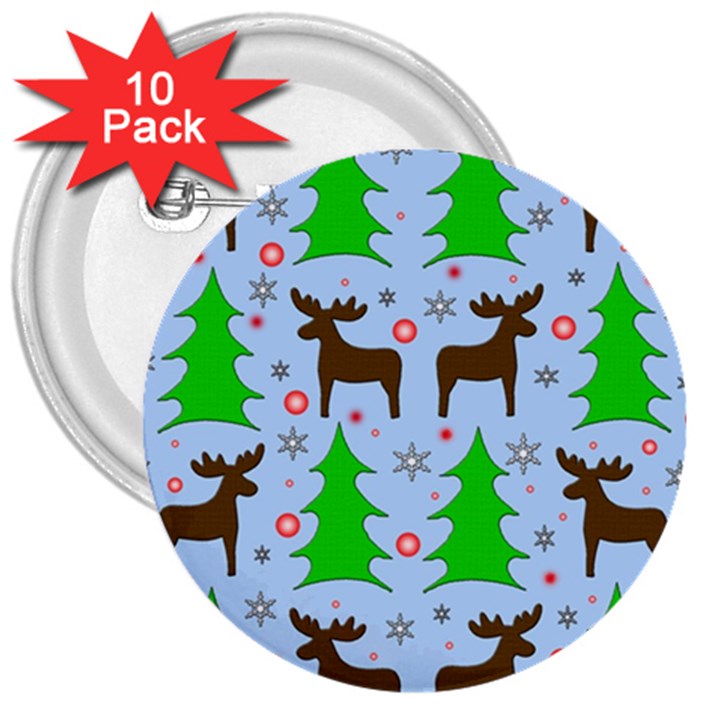 Reindeer and Xmas trees  3  Buttons (10 pack) 