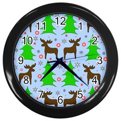 Reindeer and Xmas trees  Wall Clocks (Black)