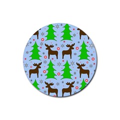 Reindeer and Xmas trees  Rubber Coaster (Round) 